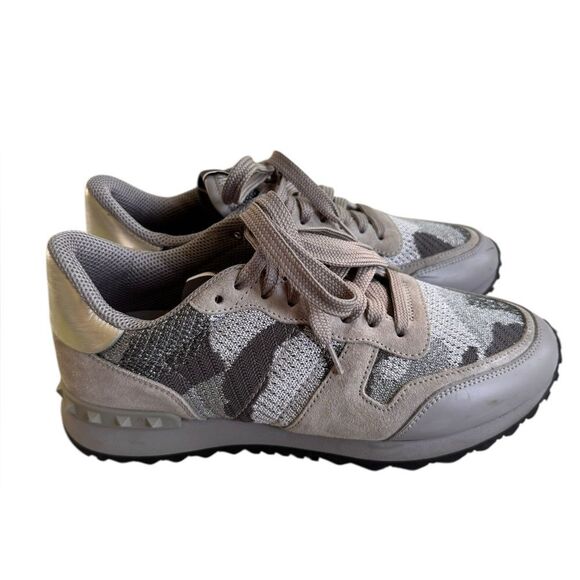 Valentino Garavani Rockrunner sneakers in camouflage suede and mesh grey 38.5 - Picture 2 of 14